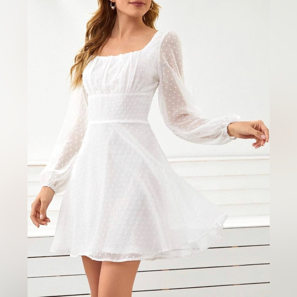 White Swiss Polka Dot Long Sleeve Dress Size XL